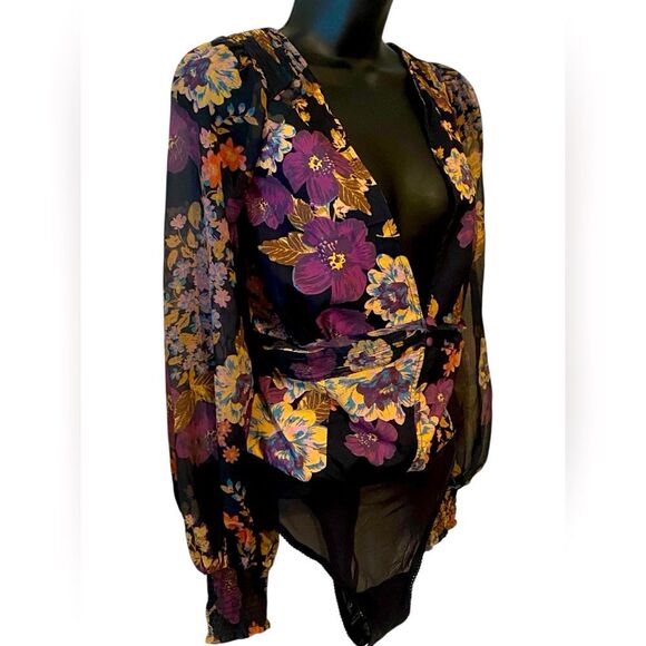 Free People | FP Intimately Wanderlust Bodysuit in Black floral Size L. NWT - Picture 8 of 16